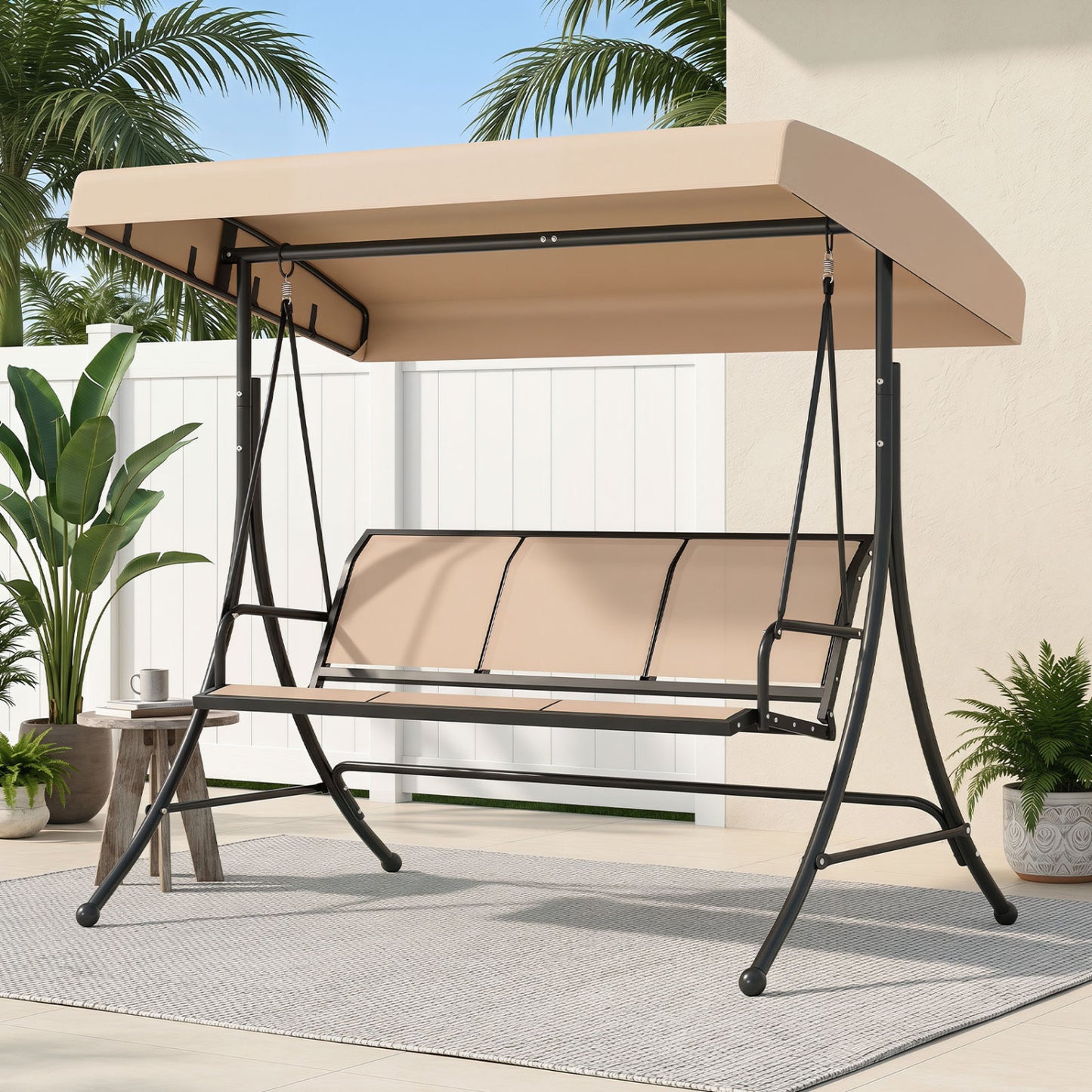 Beige 3-seat patio swing chair with adjustable canopy, outdoor porch swing from Direct by Wilsons Home Store.