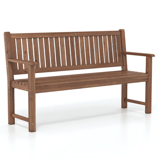 Brown 3-seater outdoor wooden bench with backrest, 59 inches, perfect for garden patio seating, by Direct by Wilsons Home Store.