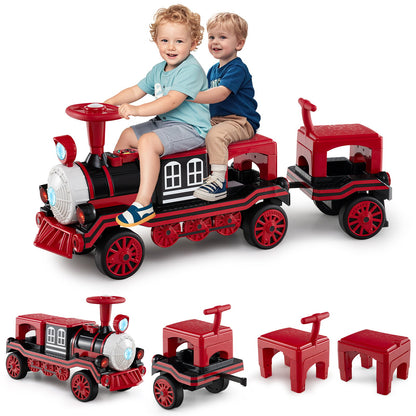 3-Seater Trackless Ride on Train Set 12V Ride on Toy Car with 2 Removable Chairs-Blue
