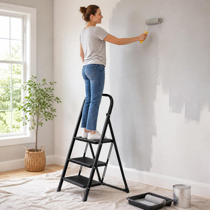 3 Step Ladder Folding Step Stool with Handrail and Wide Anti-Slip Pedals