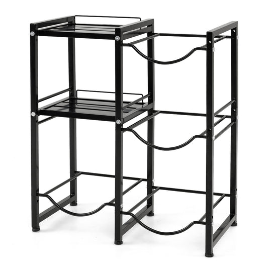 Black 3-tier water jug holder with shelves, designed for 5-gallon water jugs, ideal for kitchen organization and wine rack storage