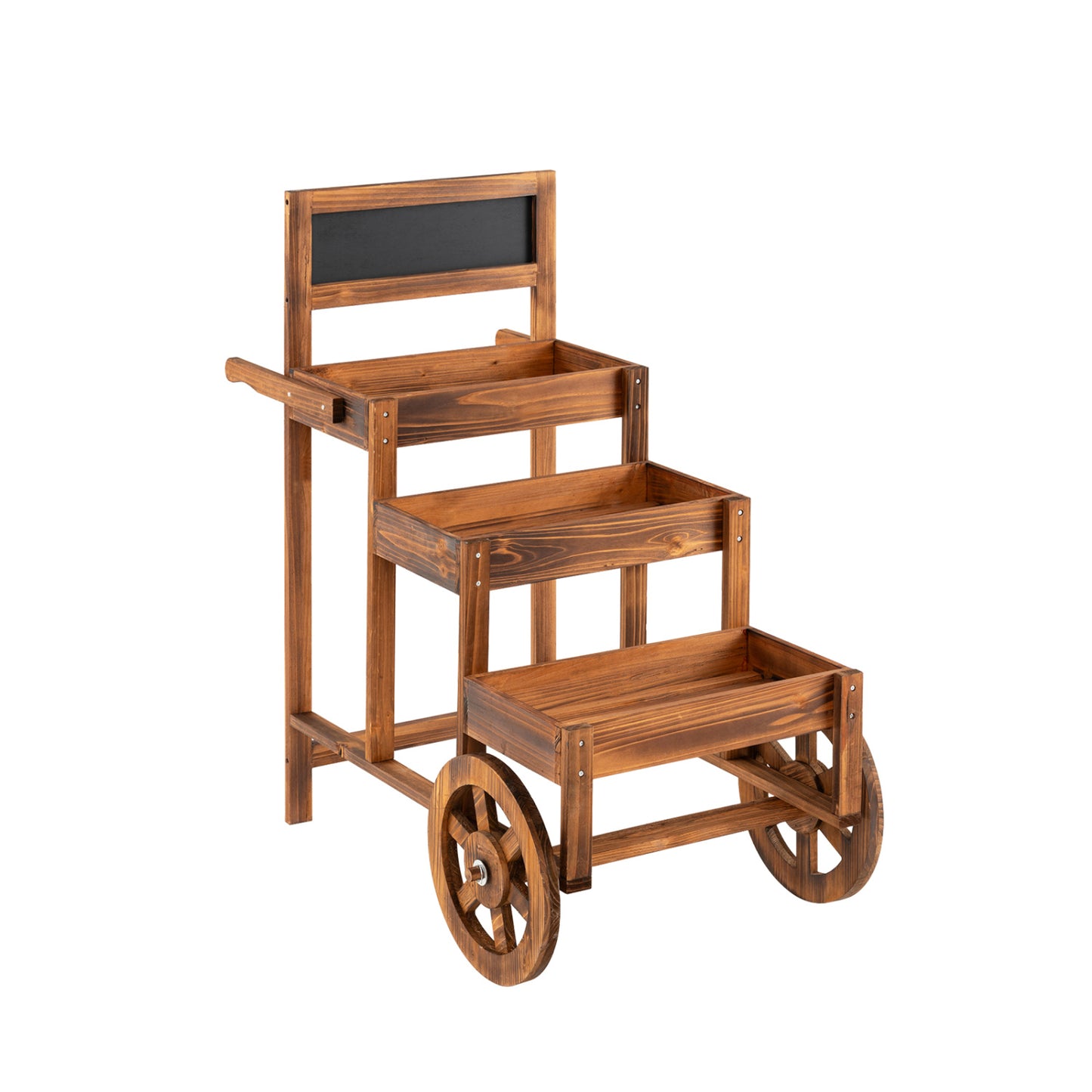 3-Tier Carbonized Fir Wood Plant Display Stand Wooden Dessert Candy Cart-Brown