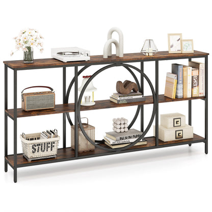 3-Tier Console Table with Faux Marble Top and Storage Shelves for Hallway Living Room-Rustic Brown