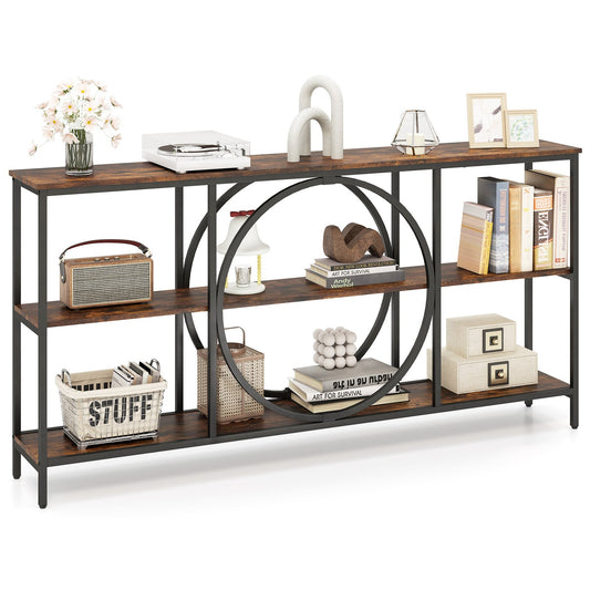 3-Tier Console Table with Faux Marble Top and Storage Shelves for Hallway Living Room-Rustic Brown