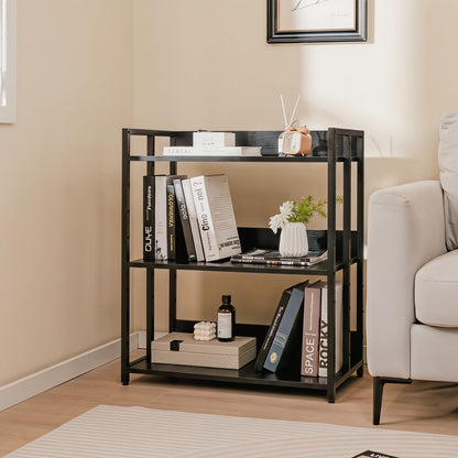 3-Tier Corner Bookshelf with Adjustable Shelves and Anti-Toppling Device for Study-Black