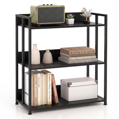 3-Tier Corner Bookshelf with Adjustable Shelves and Anti-Toppling Device for Study-Black