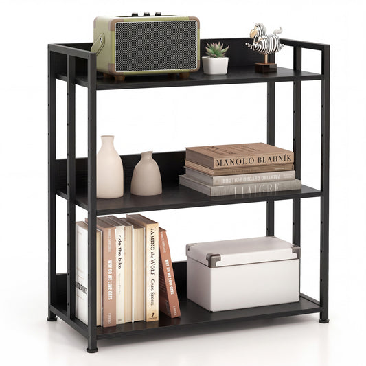 3-Tier Corner Bookshelf with Adjustable Shelves and Anti-Toppling Device for Study-Black