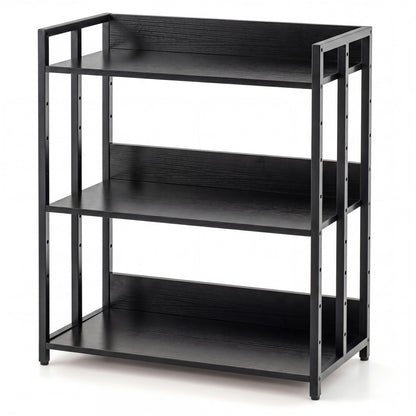 3-Tier Corner Bookshelf with Adjustable Shelves and Anti-Toppling Device for Study-Black