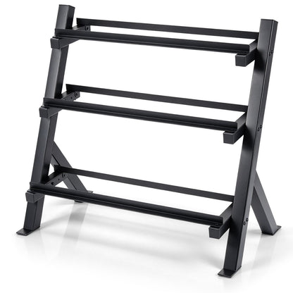 3-Tier Dumbbell Rack with Adjustable Bracket Spacing for Gym-Black