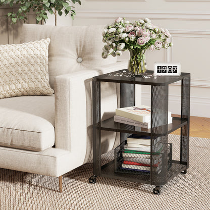 3-Tier End Table with Wheels Rolling Side Table with Open Storage Shelves-1 Piece