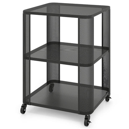 3-Tier End Table with Wheels Rolling Side Table with Open Storage Shelves-1 Piece