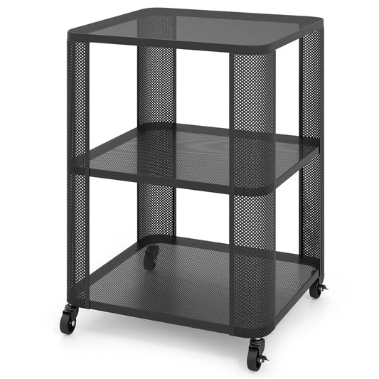 3-Tier End Table with Wheels Rolling Side Table with Open Storage Shelves-1 Piece