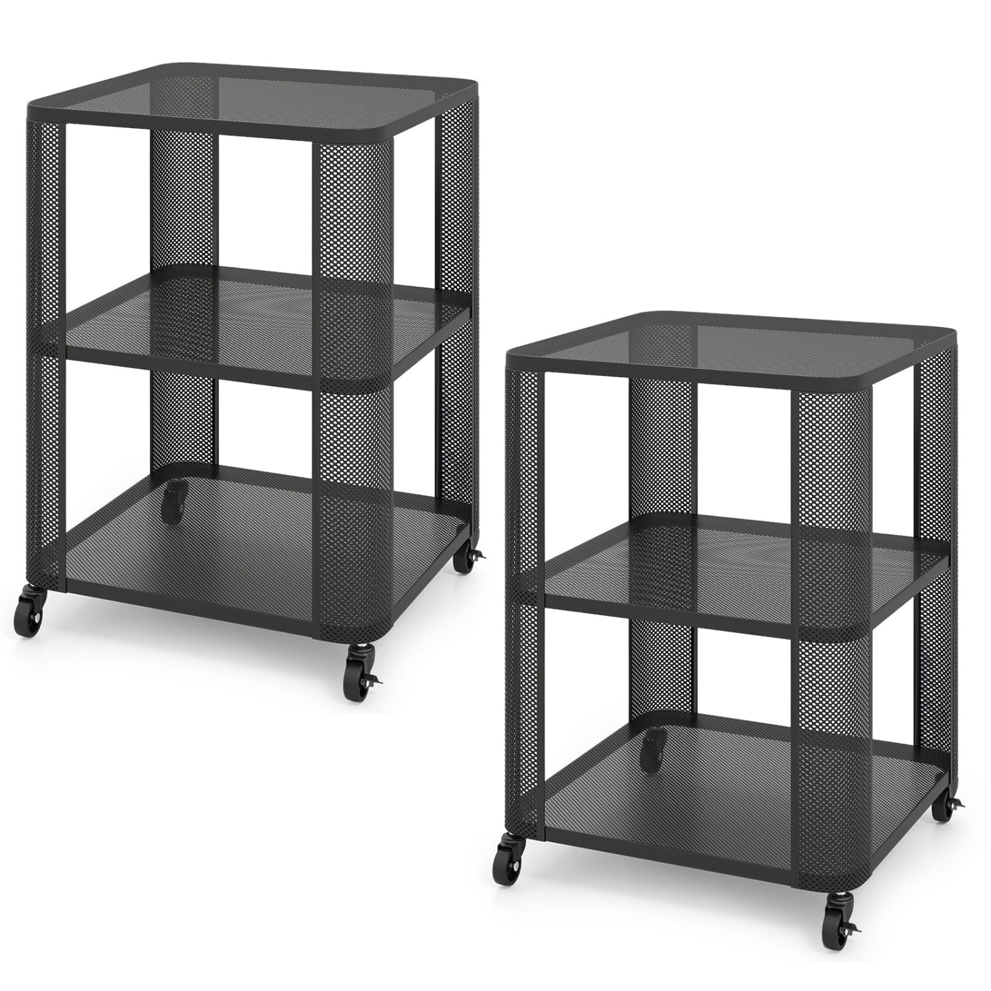 3-Tier End Table with Wheels Rolling Side Table with Open Storage Shelves-1 Piece
