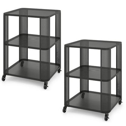 3-Tier End Table with Wheels Rolling Side Table with Open Storage Shelves-1 Piece