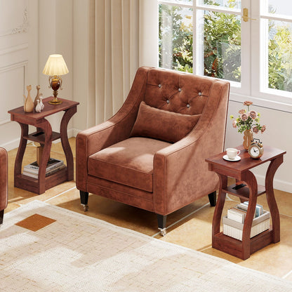 3-Tier End Tables with Charging Station Set of 2 with Open Storage Shelves-Black