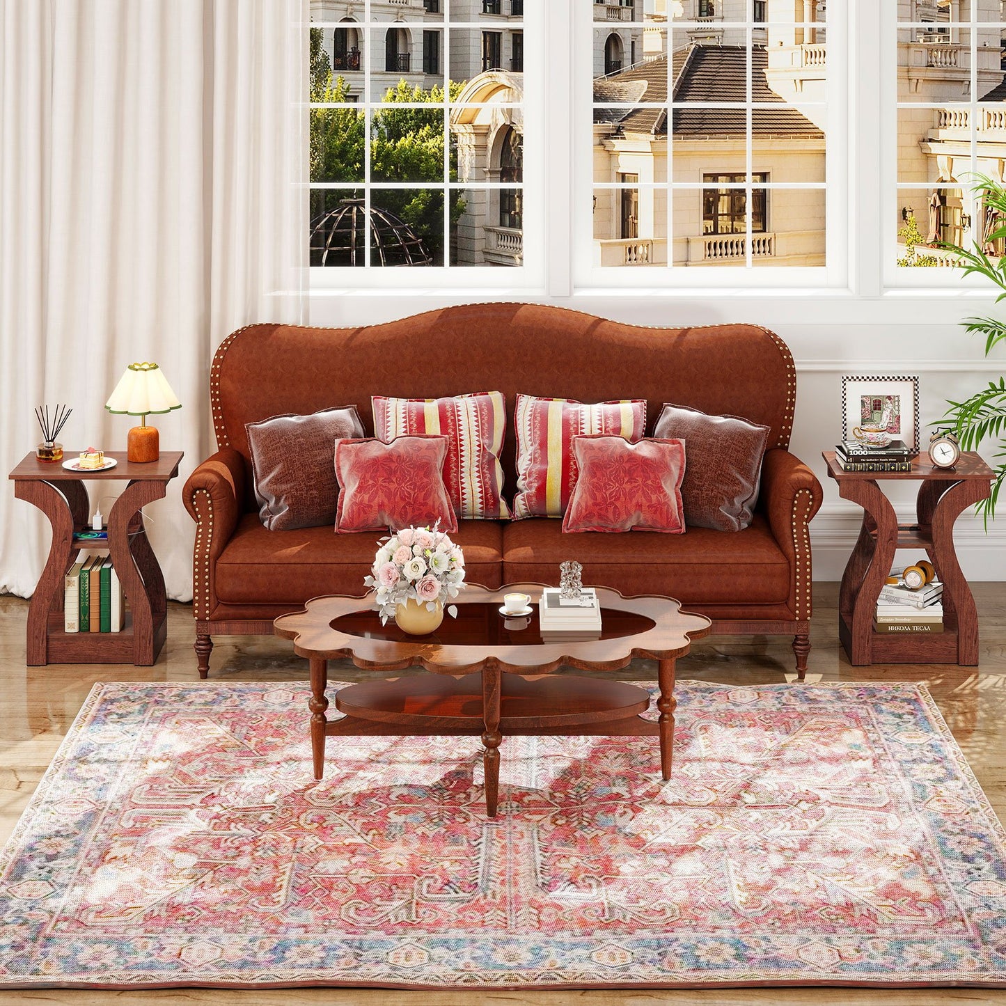 3-Tier End Tables with Charging Station Set of 2 with Open Storage Shelves-Black