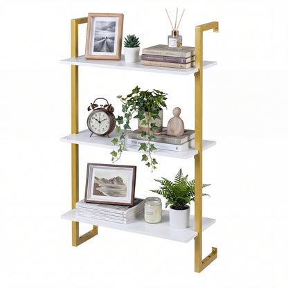 White 3-tier floating modern kitchen shelf by Wilsons Home Store for living room, home office, or bathroom storage.
