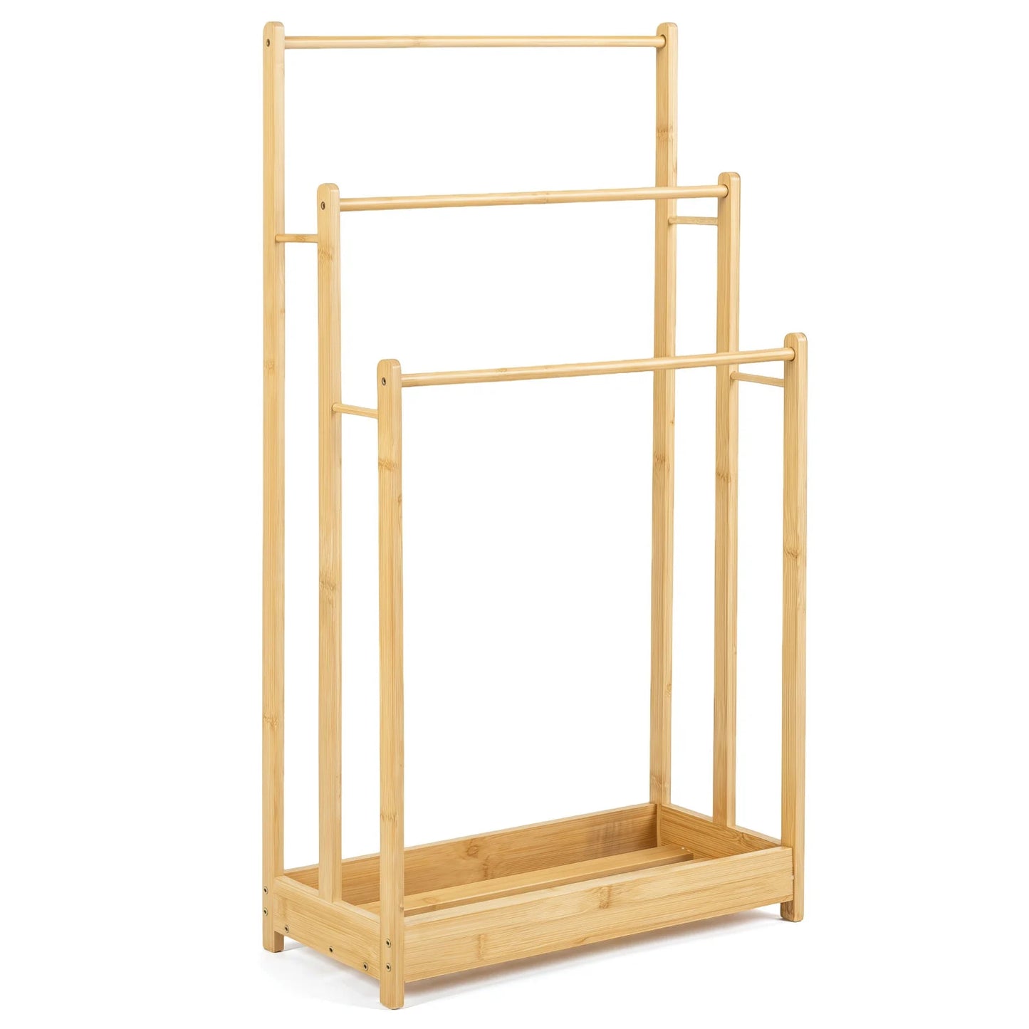 3 Tier Free Standing Bamboo Towel Rack with Storage Shelf-Natural