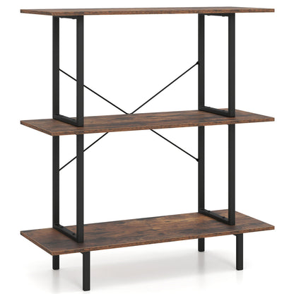 3-Tier Freestanding Bookshelf with Open Shelves and Metal Frame for Living Room-Rustic Brown