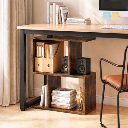 3-Tier Geometric Bookshelf Freestanding Display Shelf Side Table Set of 2-Black