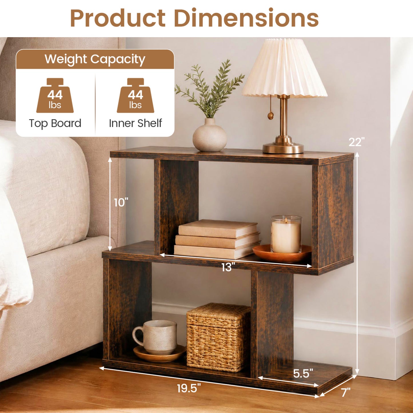 3-Tier Geometric Bookshelf Freestanding Display Shelf Side Table Set of 2-Black