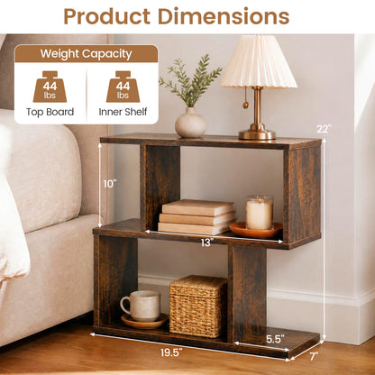 3-Tier Geometric Bookshelf Freestanding Display Shelf Side Table Set of 2-Black
