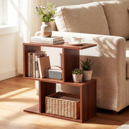 3-Tier Geometric Bookshelf Freestanding Display Shelf Side Table Set of 2-Black
