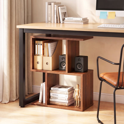 3-Tier Geometric Bookshelf Freestanding Display Shelf Side Table Set of 2-Black
