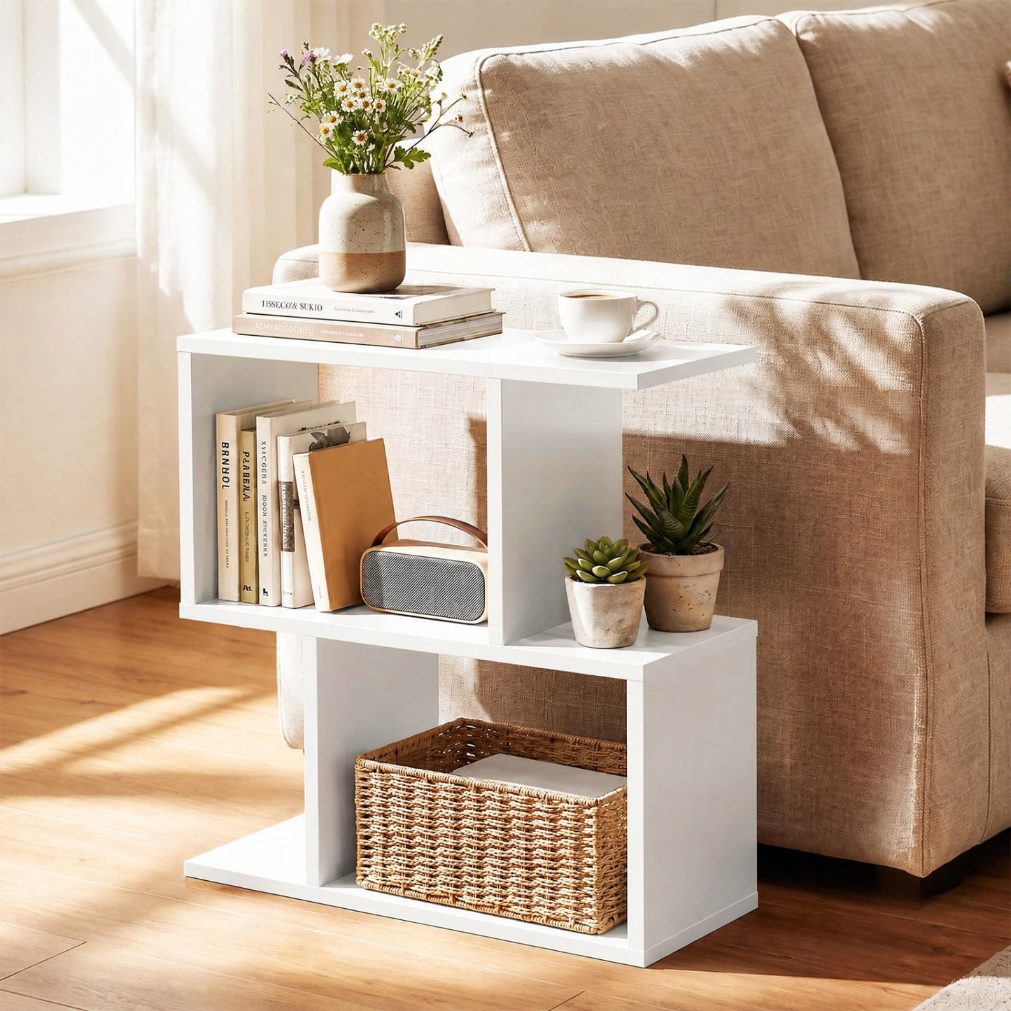 3-Tier Geometric Bookshelf Freestanding Display Shelf Side Table Set of 2-Black