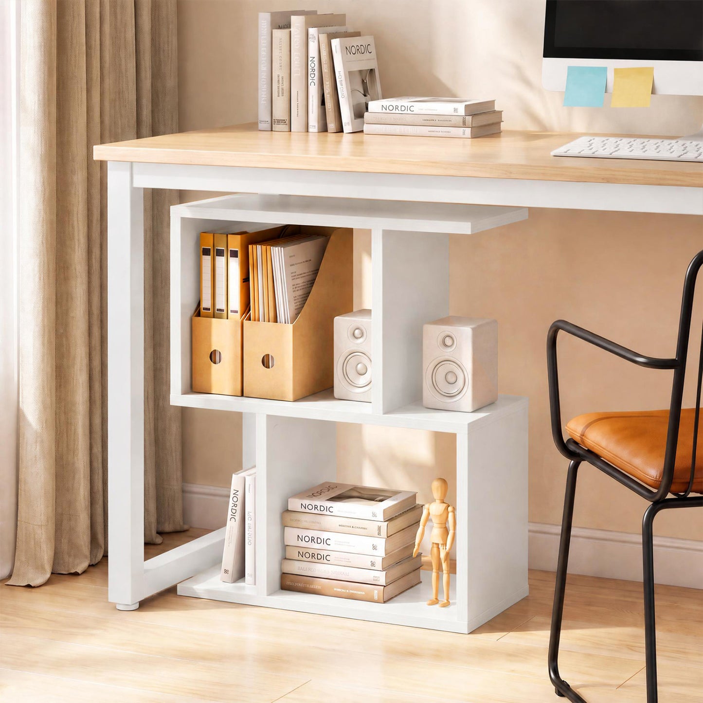 3-Tier Geometric Bookshelf Freestanding Display Shelf Side Table Set of 2-Black