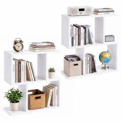 3-Tier Geometric Bookshelf Freestanding Display Shelf Side Table Set of 2-Black