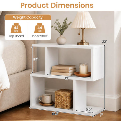 3-Tier Geometric Bookshelf Freestanding Display Shelf Side Table Set of 2-Black