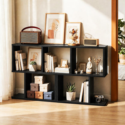 3-Tier Geometric Bookshelf Freestanding Display Shelf Side Table Set of 2-Black