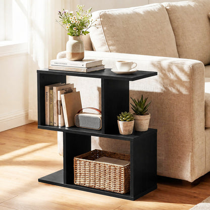 3-Tier Geometric Bookshelf Freestanding Display Shelf Side Table Set of 2-Black