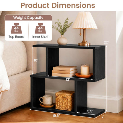 3-Tier Geometric Bookshelf Freestanding Display Shelf Side Table Set of 2-Black