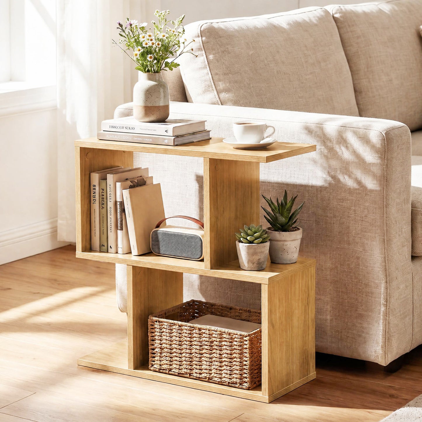 3-Tier Geometric Bookshelf Freestanding Display Shelf Side Table Set of 2-Black