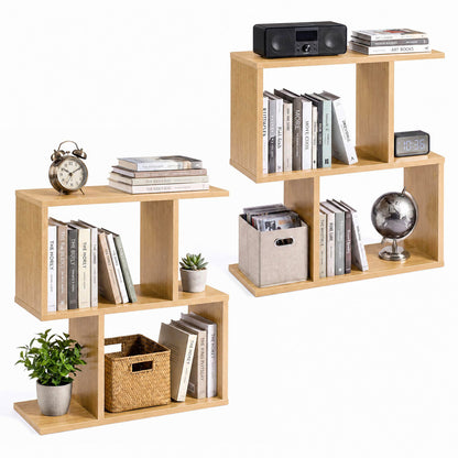 3-Tier Geometric Bookshelf Freestanding Display Shelf Side Table Set of 2-Black