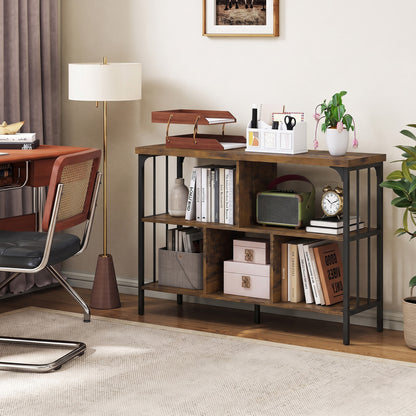 3-Tier Horizontal Cubby Bookshelf with Open Shelves-Black