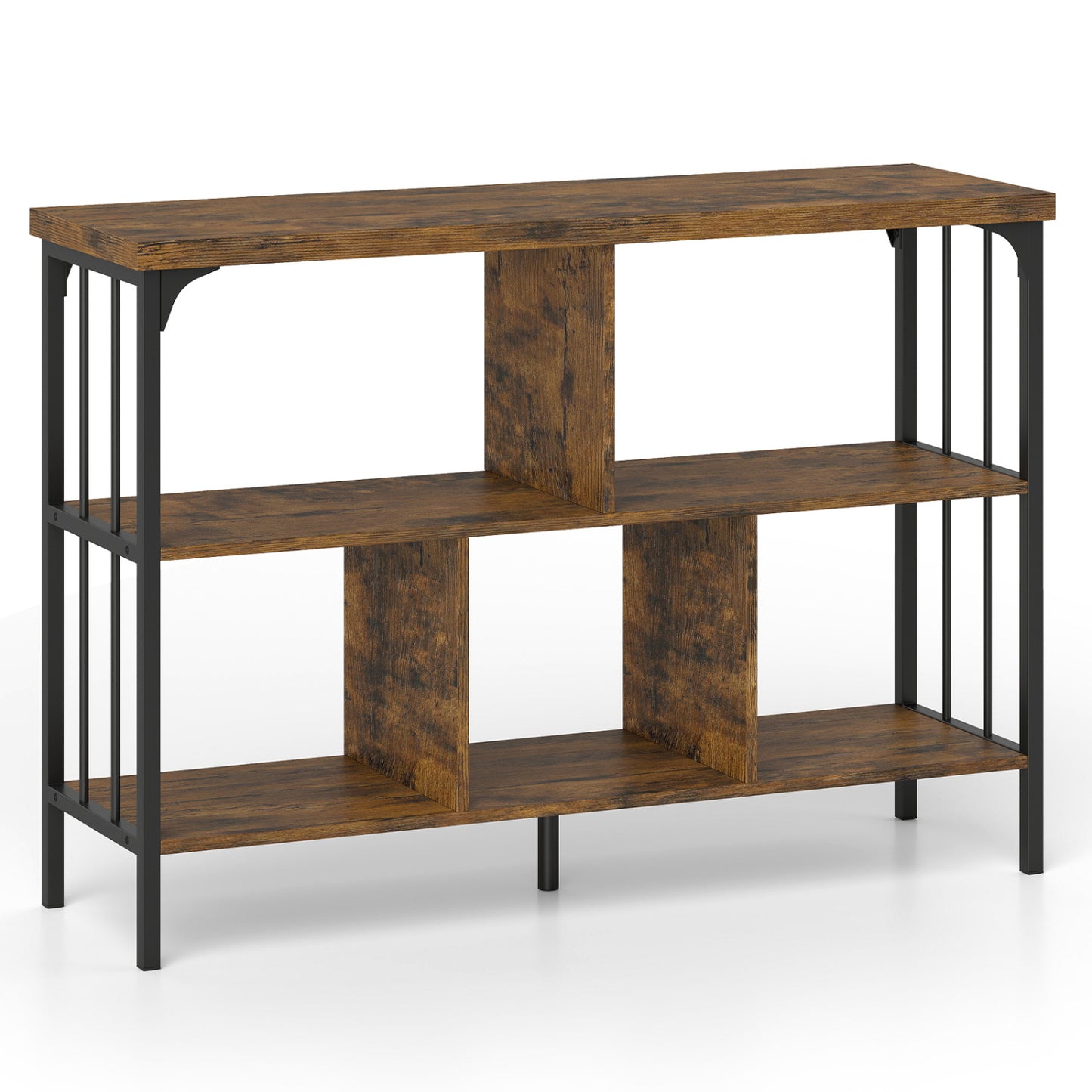 3-Tier Horizontal Cubby Bookshelf with Open Shelves-Black