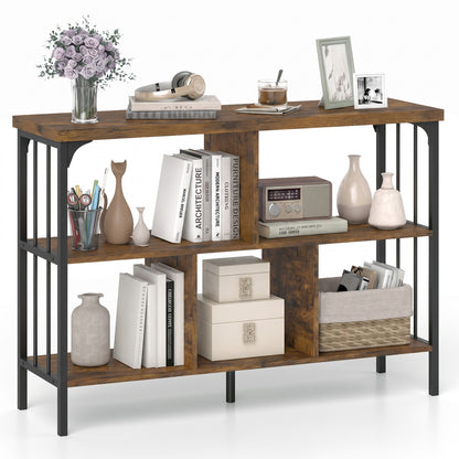 3-Tier Horizontal Cubby Bookshelf with Open Shelves-Black