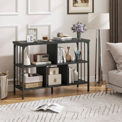 3-Tier Horizontal Cubby Bookshelf with Open Shelves-Black