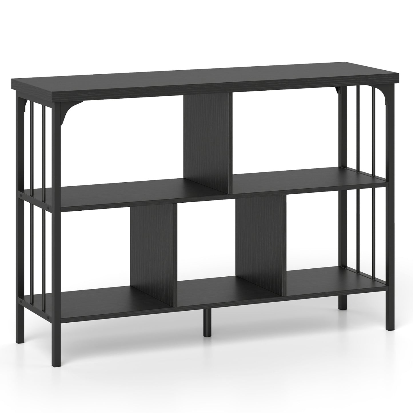 3-Tier Horizontal Cubby Bookshelf with Open Shelves-Black