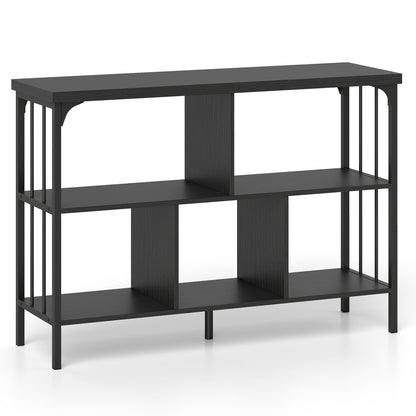 3-Tier Horizontal Cubby Bookshelf with Open Shelves-Black