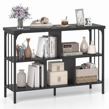 3-Tier Horizontal Cubby Bookshelf with Open Shelves-Black