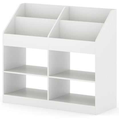 3-Tier Kid's Bookshelf Toy Storage Organizer with Display Rack and 4 Compartments-White
