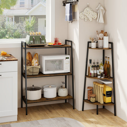3-Tier Ladder Shelf and Corner Shelf Set with Metal Frame-Rusticbrown