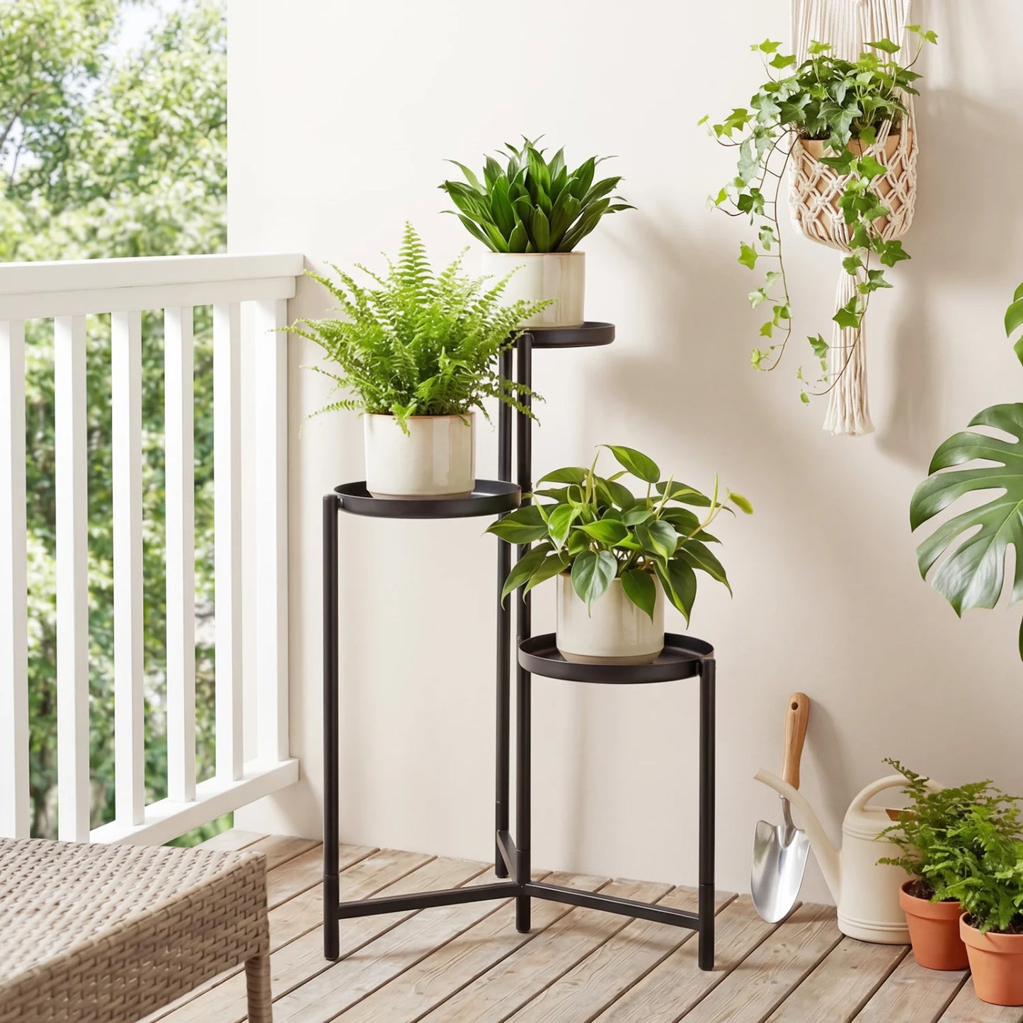 3-Tier Metal Plant Stand Indoor Outdoor Tall Corner Flower Pot Holder Display Rack