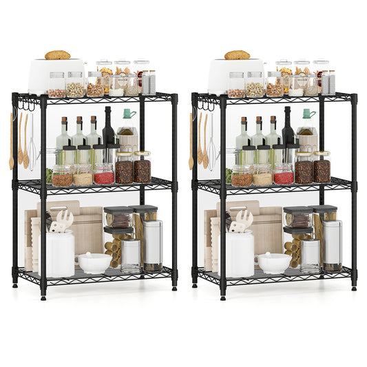 3-Tier Metal Storage Shelving Unit Set of 2 with V-Shaped Wire Rack-Black