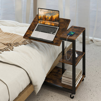 3-Tier Mobile Couch Side Table with Tiltable Tabletop-1 Piece