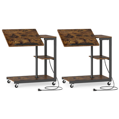 3-Tier Mobile Couch Side Table with Tiltable Tabletop-1 Piece